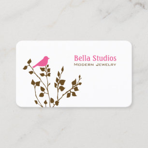 Whimsical Pink and Brown Bird Cute Nature Business Card