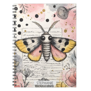 Whimsical Pink and Gold Moth Notebook