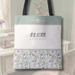 Whimsical Pink and Green Botanical Flute Tote Bag