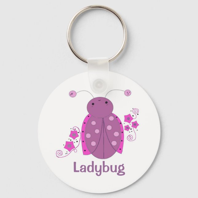 Whimsical Pink and Purple Ladybug Key Ring (Front)