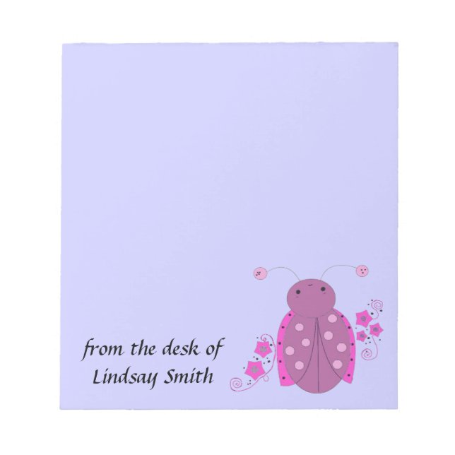 Whimsical Pink and Purple Ladybug Notepad (Front)