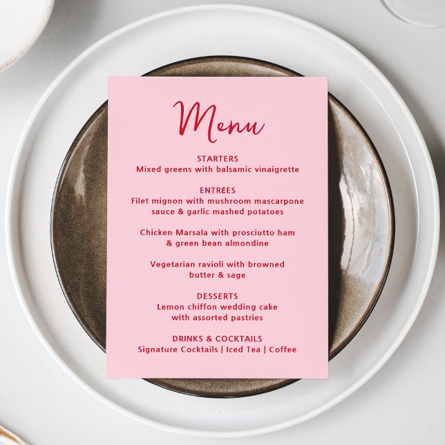 Whimsical Pink and Red Heart Wedding Menu (Creator Uploaded)