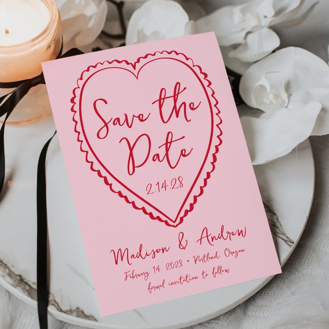 Whimsical Pink and Red Heart Wedding Save The Date (Creator Uploaded)