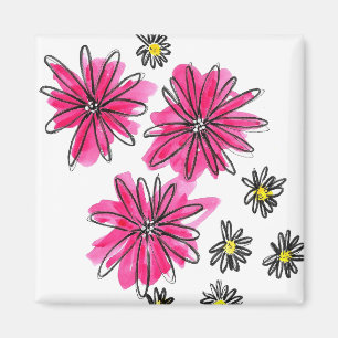 Whimsical Pink and White Flowers Magnet