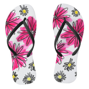 Whimsical Pink and White Flowers Thongs