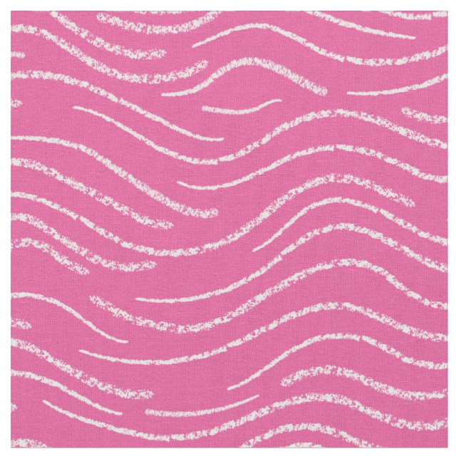 Whimsical Pink and White Wavy Striped Scribbles Fabric (Close Up)