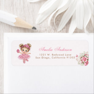Whimsical  Pink Ballerina Girl  adress Label Return Address Label