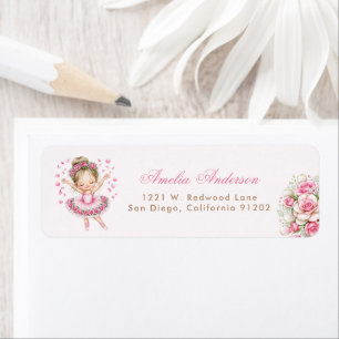 Whimsical  Pink Ballerina Girl  adress Label Return Address Label