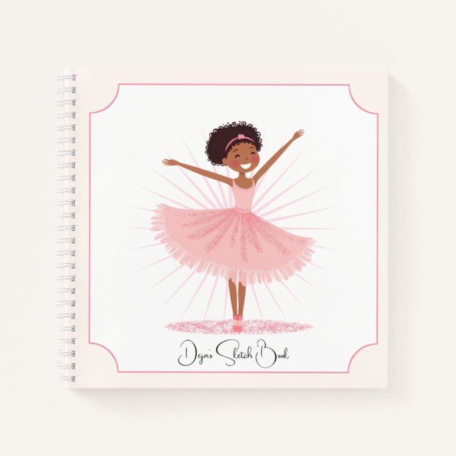 Whimsical Pink Ballet Dancer Notebook (Front)