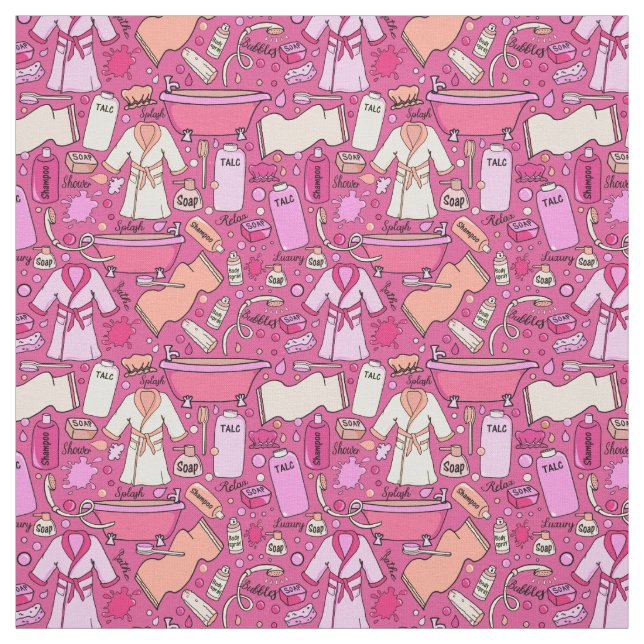 Whimsical Pink Beauty and Pampering Pattern Fabric (Swatch)