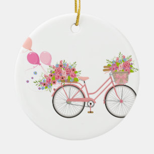 Whimsical Pink Bicycle Ceramic Tree Decoration