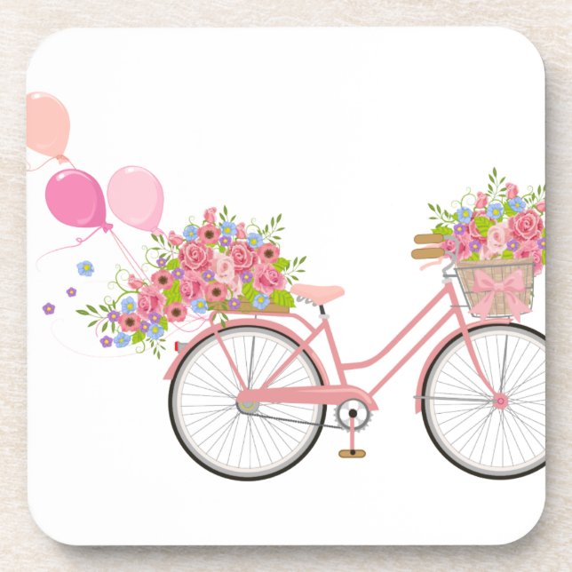 Whimsical Pink Bicycle Coaster (Front)