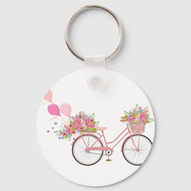 Whimsical Pink Bicycle Key Ring (Front)