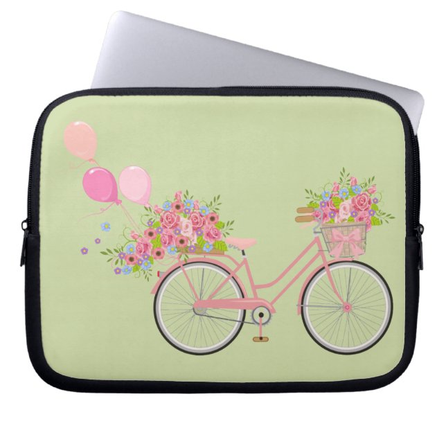 Whimsical Pink Bicycle Laptop Sleeve (Front)