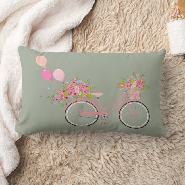Whimsical Pink Bicycle Lumbar Cushion (Blanket)