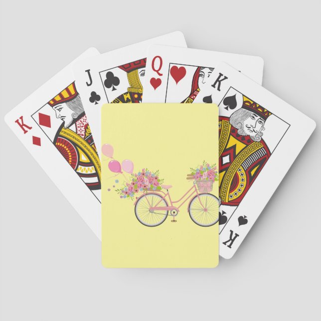 Whimsical Pink Bicycle Playing Cards (Back)
