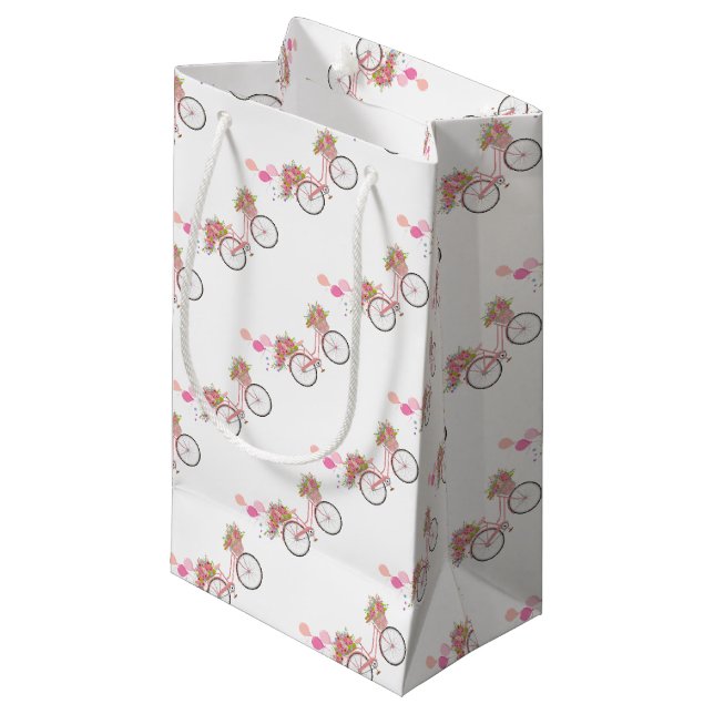 Whimsical Pink Bicycle Small Gift Bag (Front Angled)