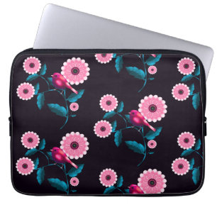 Whimsical Pink Bird Floral Botanical Design Laptop Sleeve