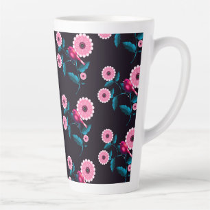 Whimsical Pink Bird Floral Botanical Design Latte Mug