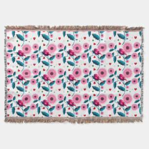Whimsical Pink Bird Floral Botanical Design Throw Blanket
