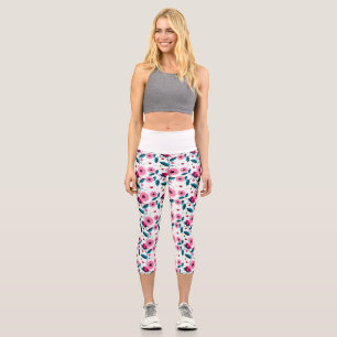 Whimsical Pink Bird Floral Botanical Design Throw Capri Leggings