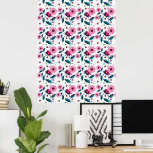 Whimsical Pink Bird Floral Botanical Design Throw Poster