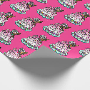 Whimsical Pink Birthday Cake  Wrapping Paper