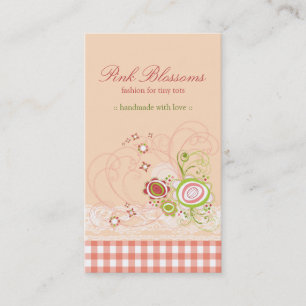 Whimsical Pink Blossoms Checks & Lace Profile Card