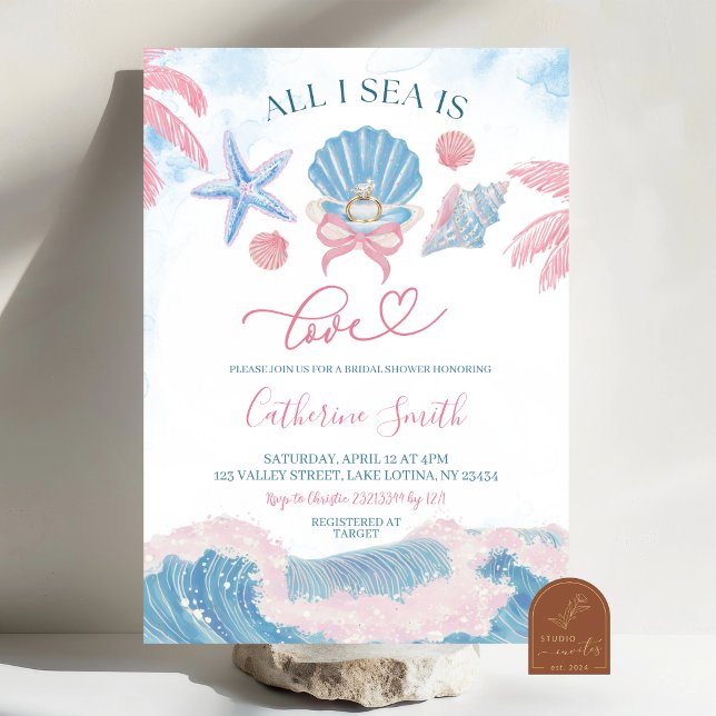 Whimsical Pink Blue All I Sea is Love Bridal showe Invitation (Creator Uploaded)