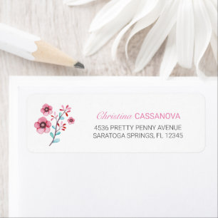 Whimsical Pink & Blue Floral Return Address Label
