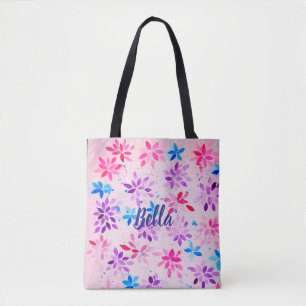 Whimsical Pink & Blue Watercolor Floral Tote Bag