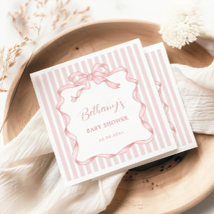 Whimsical Pink Blush Bow Ribbon Girl Baby Shower Napkin
