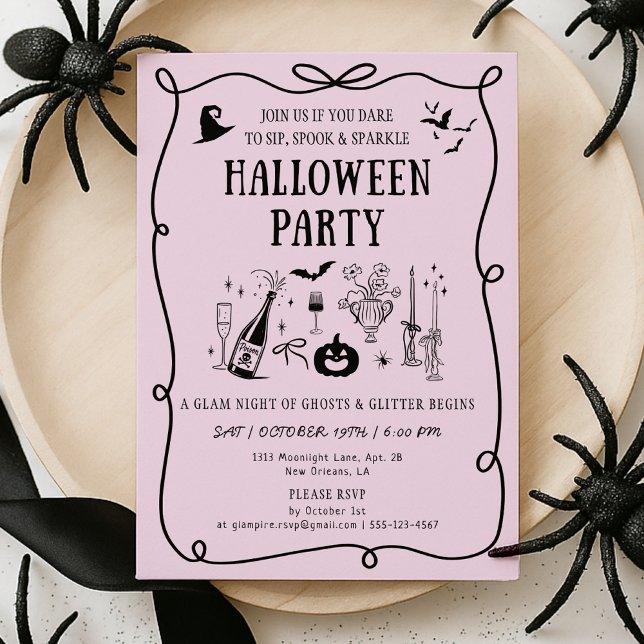 Whimsical Pink Boos & Bows Halloween Party Invitation (Creator Uploaded)