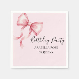 Whimsical Pink Bow Birthday Party Napkin