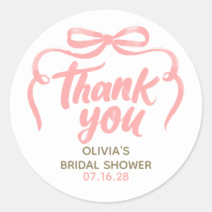 Whimsical Pink Bow Bridal Shower Thank You  Classic Round Sticker