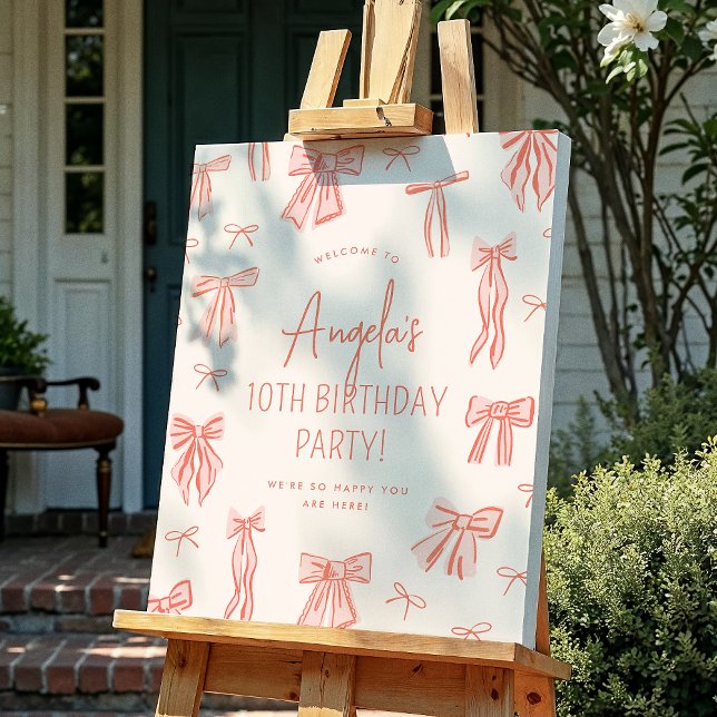 Whimsical Pink Bow Girl Birthday Welcome Sign (Creator Uploaded)