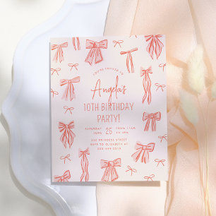 Whimsical Pink Bow Girl Budget Birthday Invitation