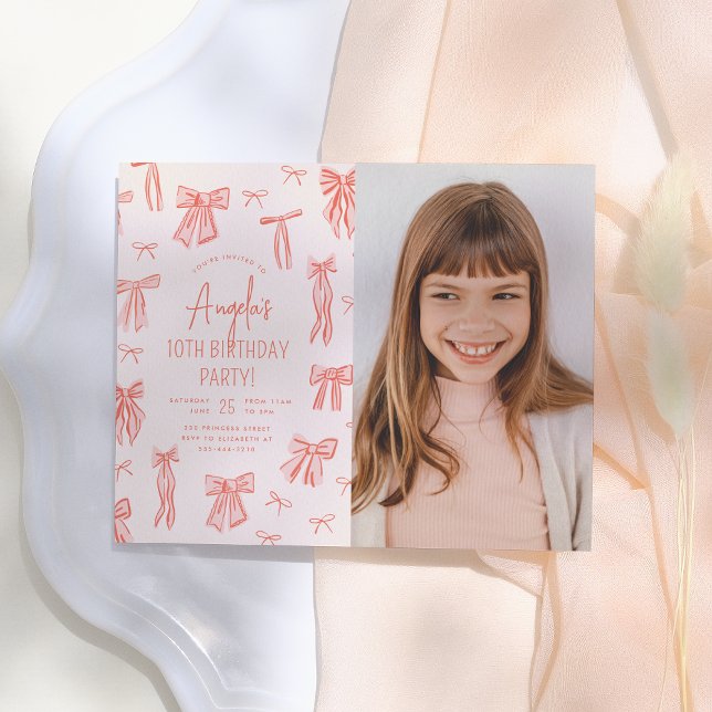 Whimsical Pink Bow Girl Photo Budget Birthday (Creator Uploaded)