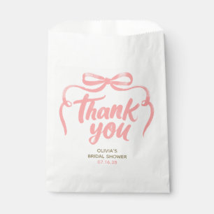 Whimsical Pink Bow Handwritten Bridal Thank You Favour Bag