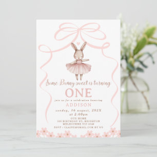 Whimsical Pink Bow Tutu Some Bunny Birthday  Invitation