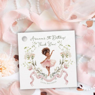 Whimsical Pink Bow & Watercolor Ballerina Birthday Favour Tags