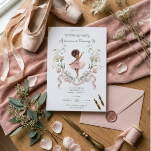 Whimsical Pink Bow & Watercolor Ballerina Birthday Invitation
