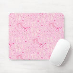 Whimsical Pink Bows Pattern Mouse Pad<br><div class="desc">Coquette and whimsical mousepad featuring hand drawn illustration of pink bows and heart pattern.</div>