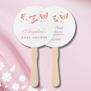 Whimsical Pink Butterfly Baby Shower Thank You Hand Fan