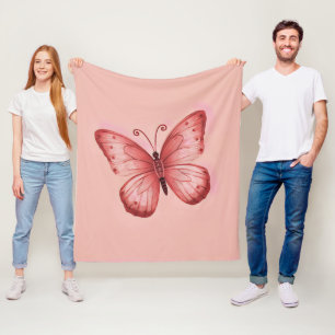 Whimsical Pink Butterfly Fleece Blanket