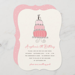 Whimsical Pink Cake Girl 6th Birthday Party Invite