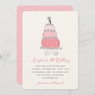 Whimsical Pink Cake Girl 8th Birthday Party Invite