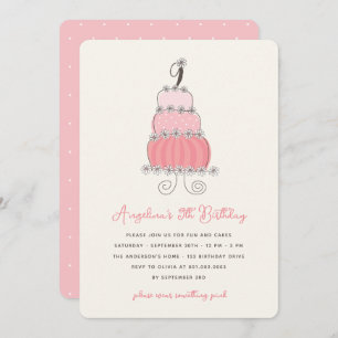 Whimsical Pink Cake Girl 9th Birthday Party Invite