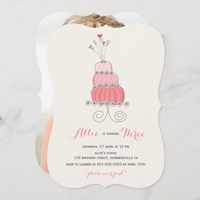 Whimsical Pink Cake Girl Birthday Party Invite (Front/Back)