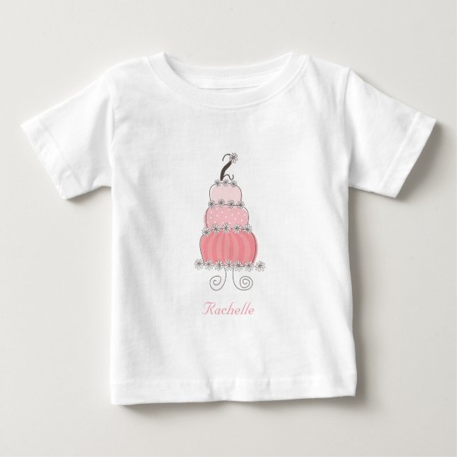Whimsical Pink Cake Two Girl's 2nd Birthday Party Baby T-Shirt (Front)